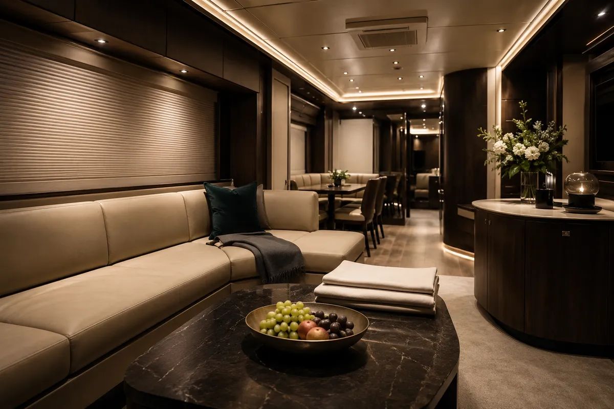 Dark, calm lounge interior