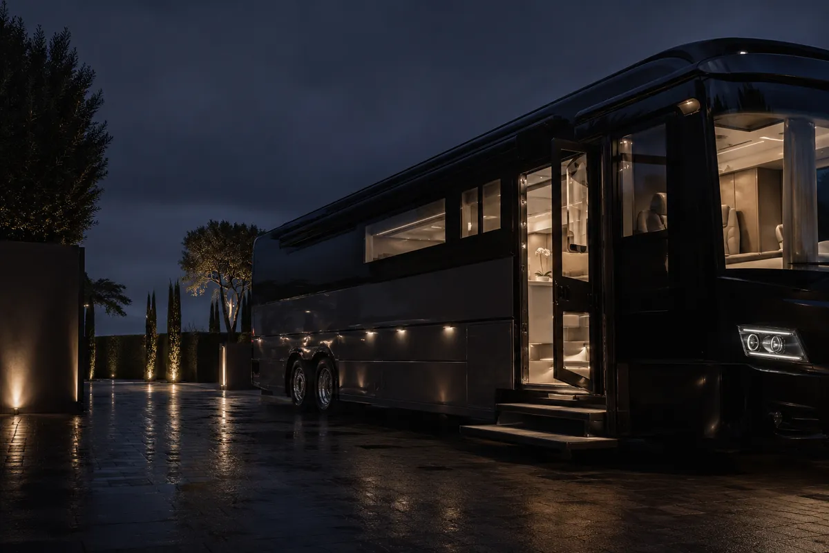 Motorhome stationed at evening